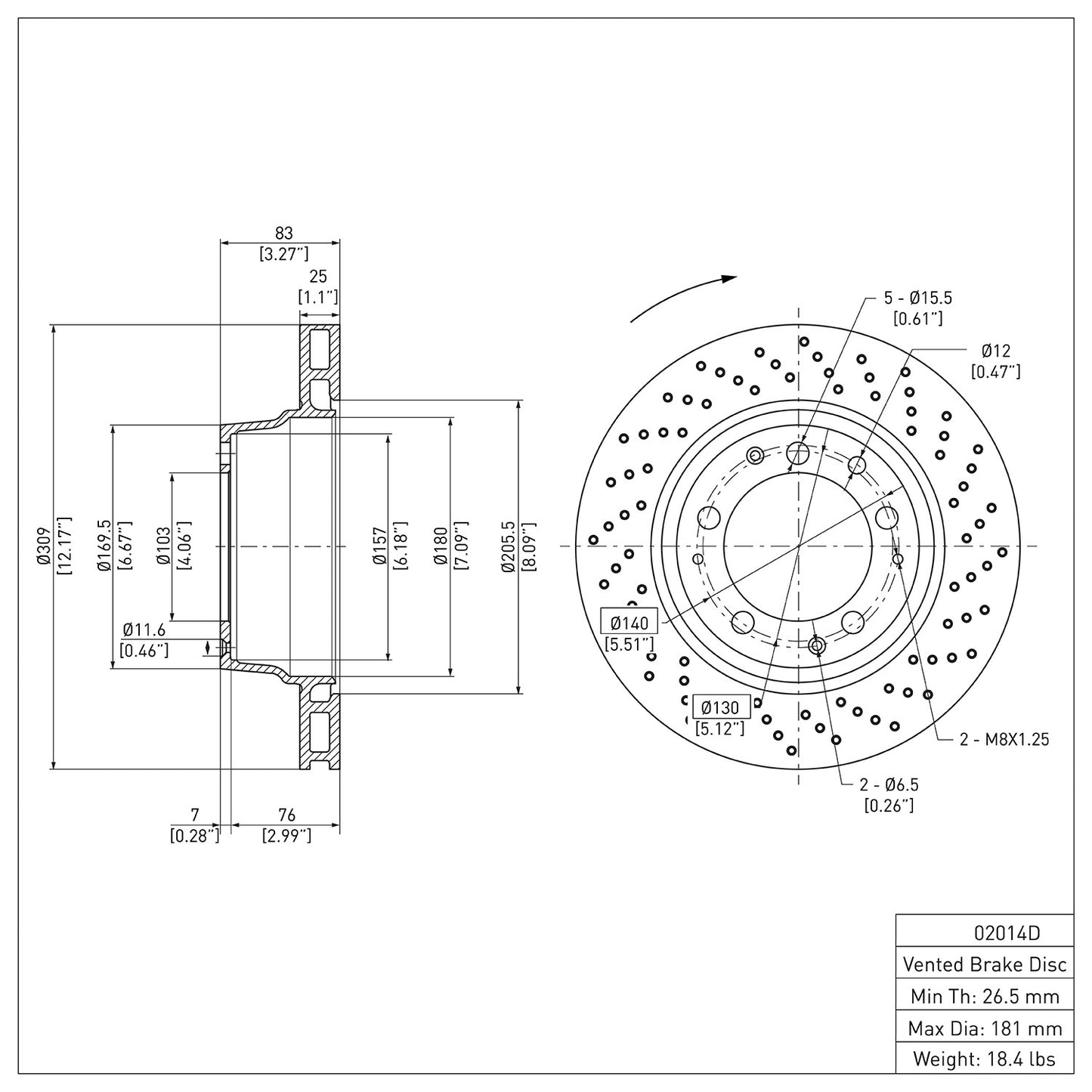 Dynamic Friction Company Disc Brake Rotor 620-02014D