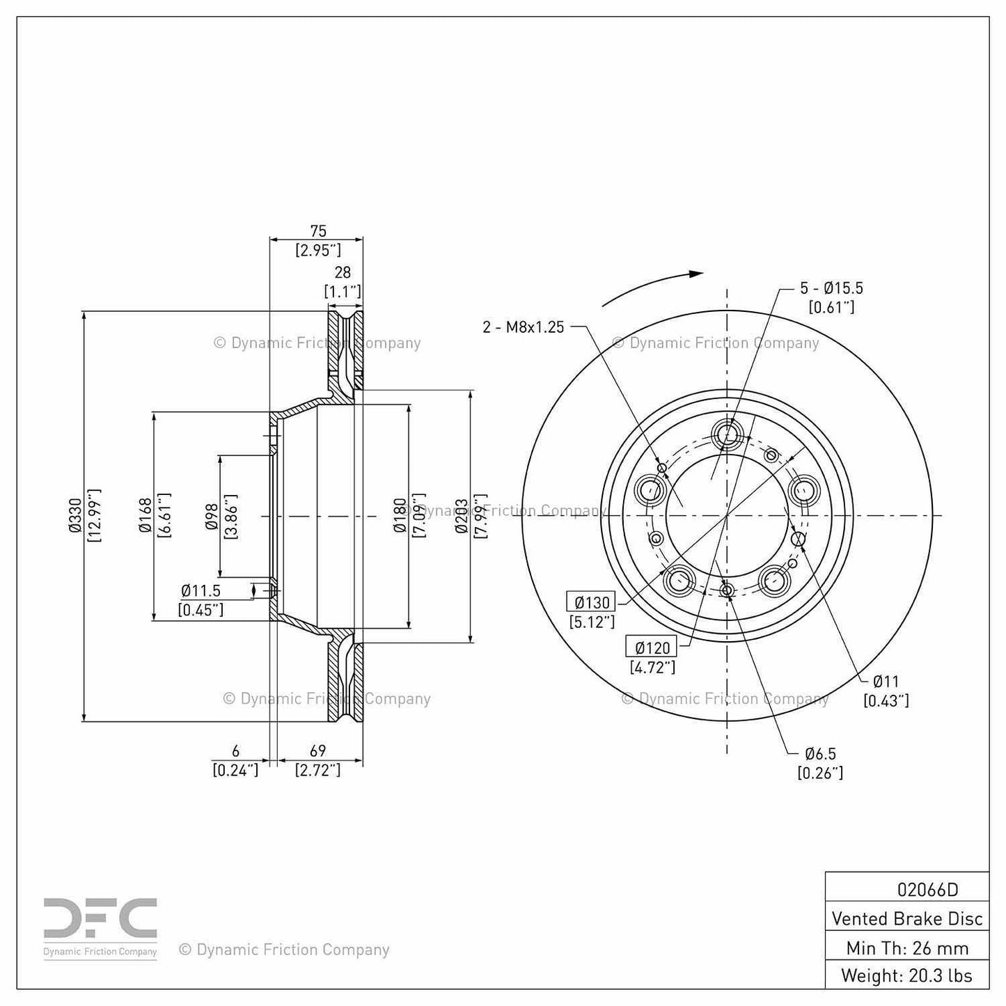 Dynamic Friction Company Disc Brake Rotor 900-02066D