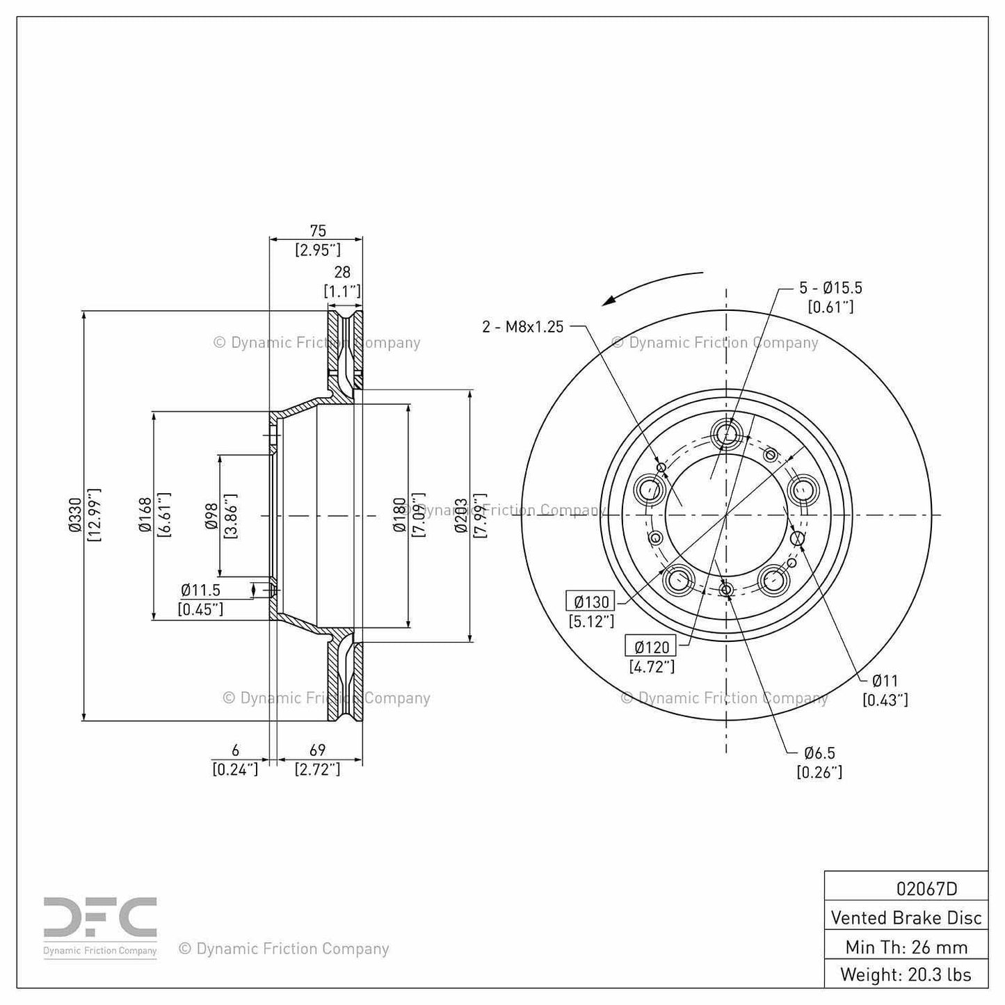 Dynamic Friction Company Disc Brake Rotor 900-02067D