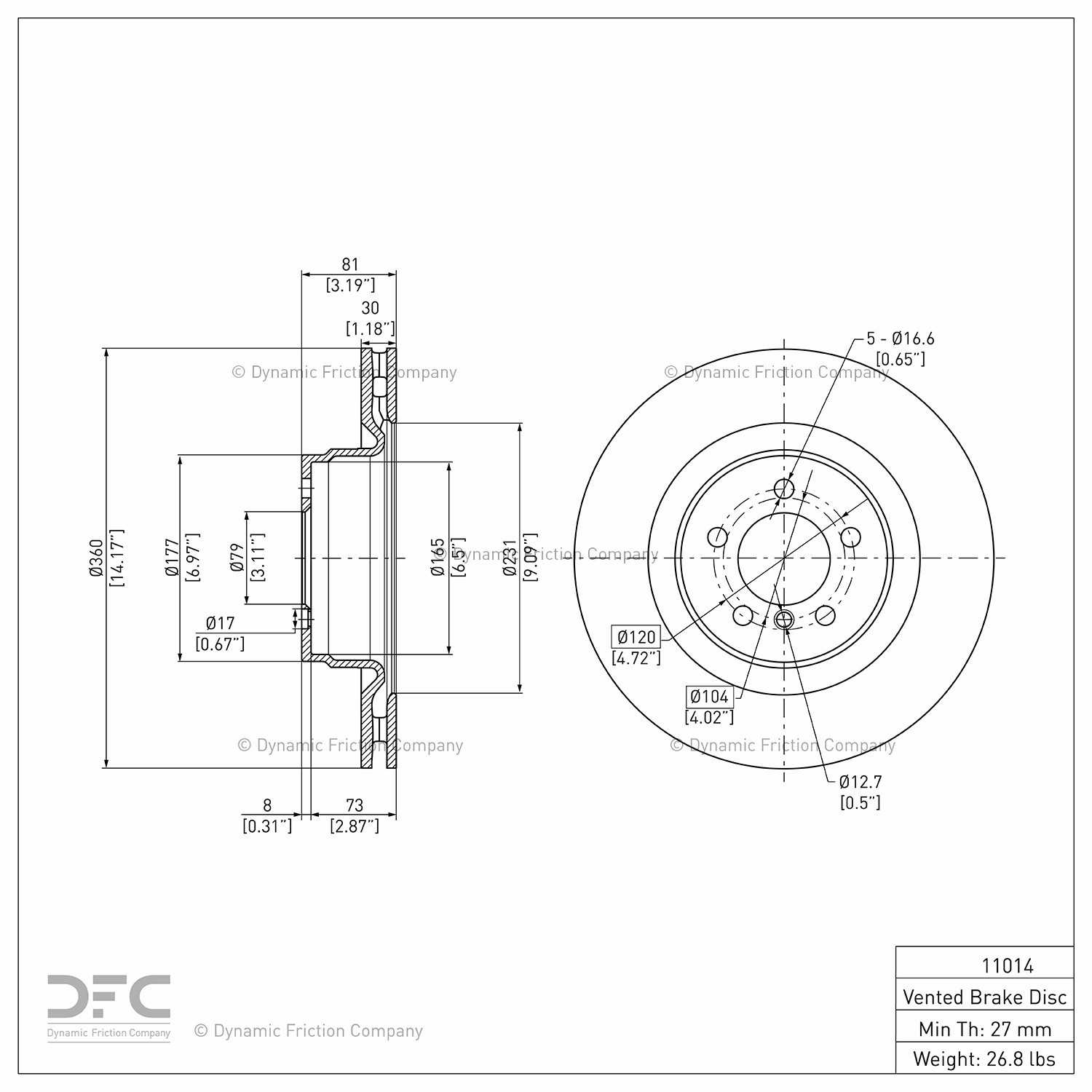 Dynamic Friction Company Disc Brake Rotor 900-11014