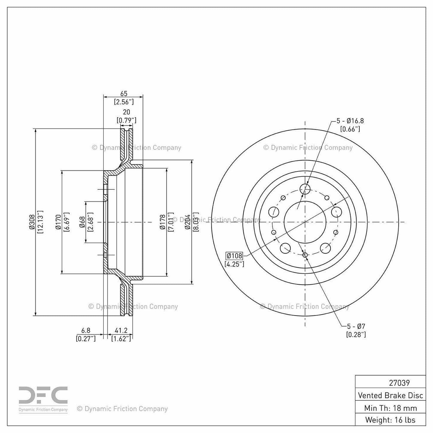 Dynamic Friction Company Disc Brake Rotor 900-27039