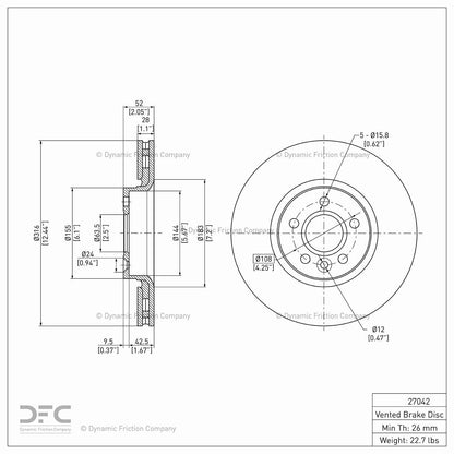 Dynamic Friction Company Disc Brake Rotor 900-27042