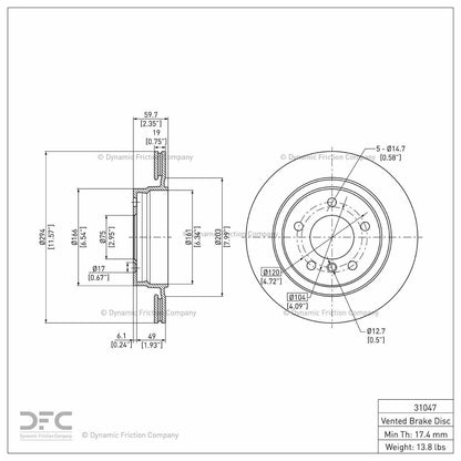 Dynamic Friction Company Disc Brake Rotor 900-31047