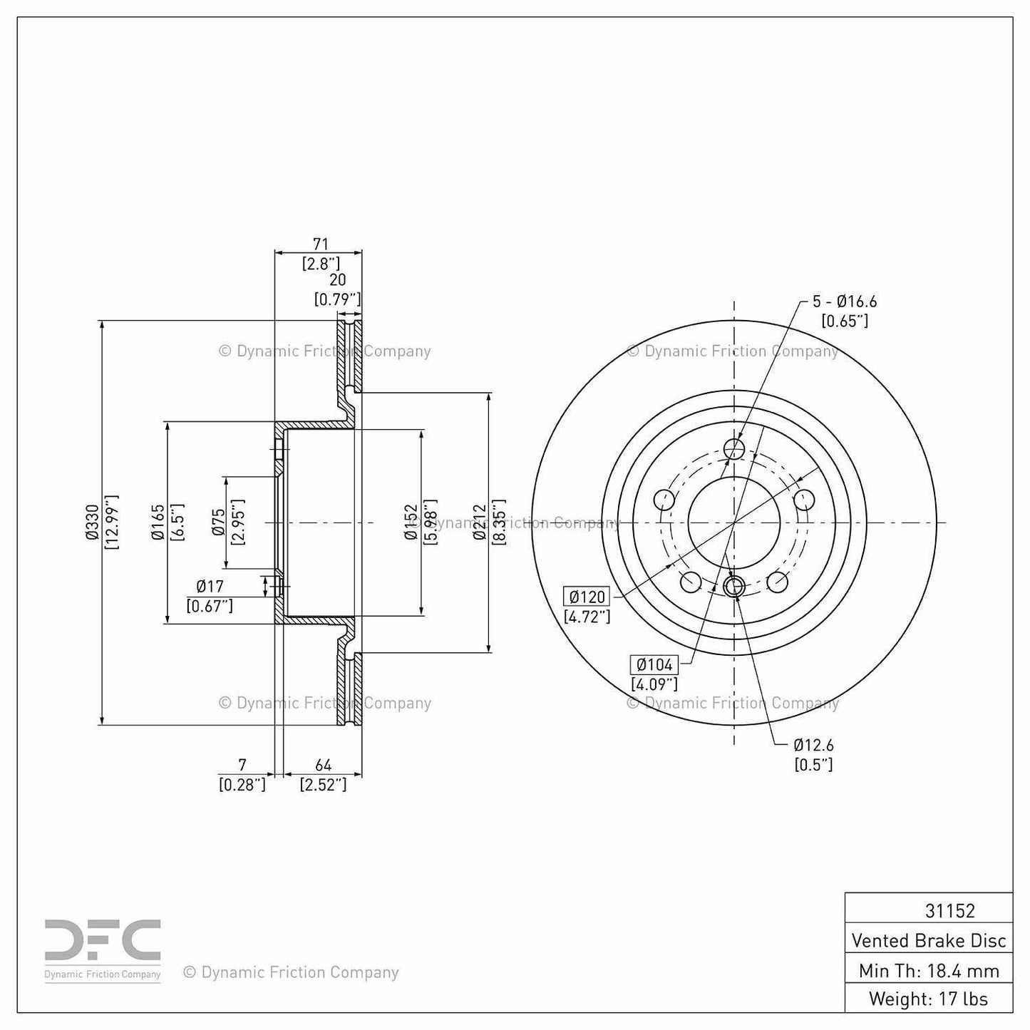 Dynamic Friction Company Disc Brake Rotor 900-31152