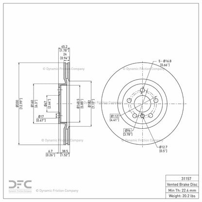 Dynamic Friction Company Disc Brake Rotor 900-31157