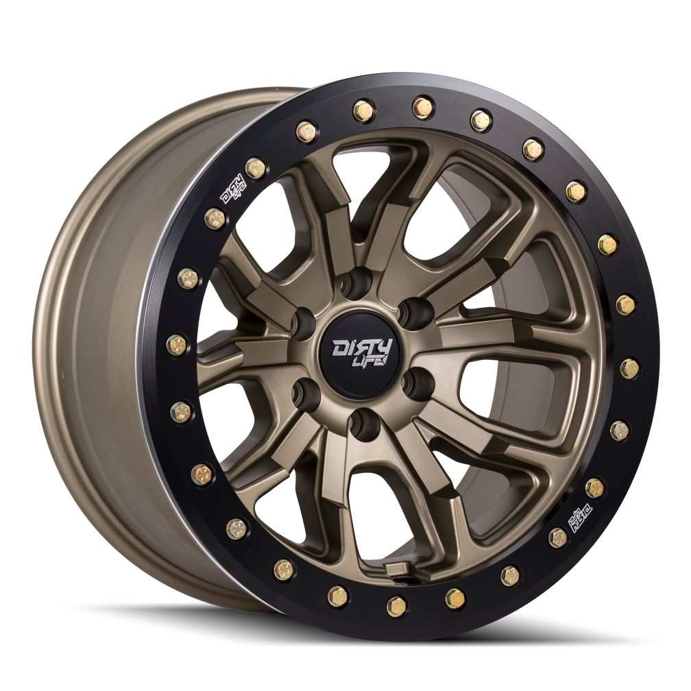 Dirty Life 9303 DT-1 17x9/8x165.1 BP/-12mm Offset/130.8mm Hub Satin Gold Wheel - Beadlock 9303-7981MGD