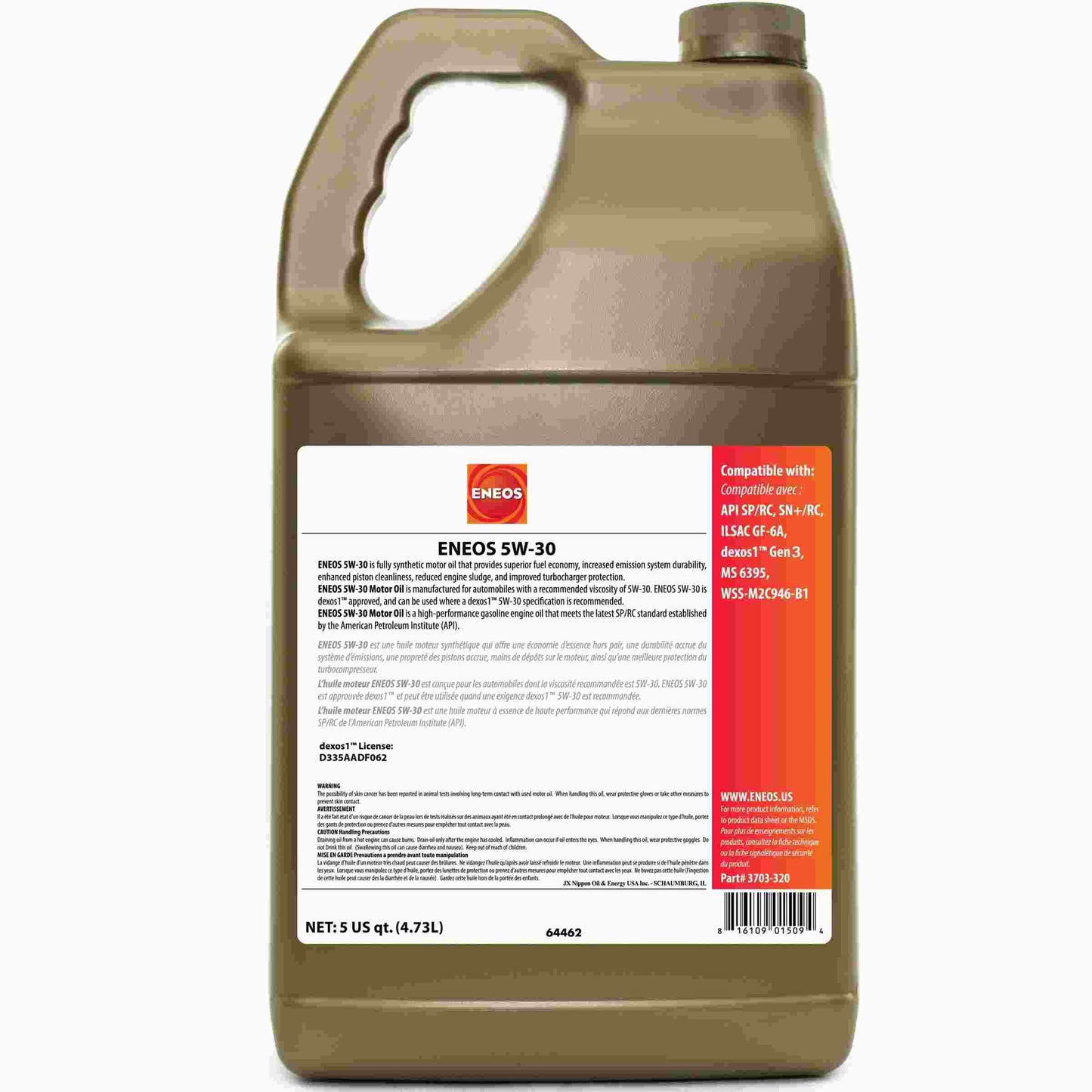 Eneos Full Syn Oil Dexos 1 Case 5w30 4 X 5 Qt ENO3703-323