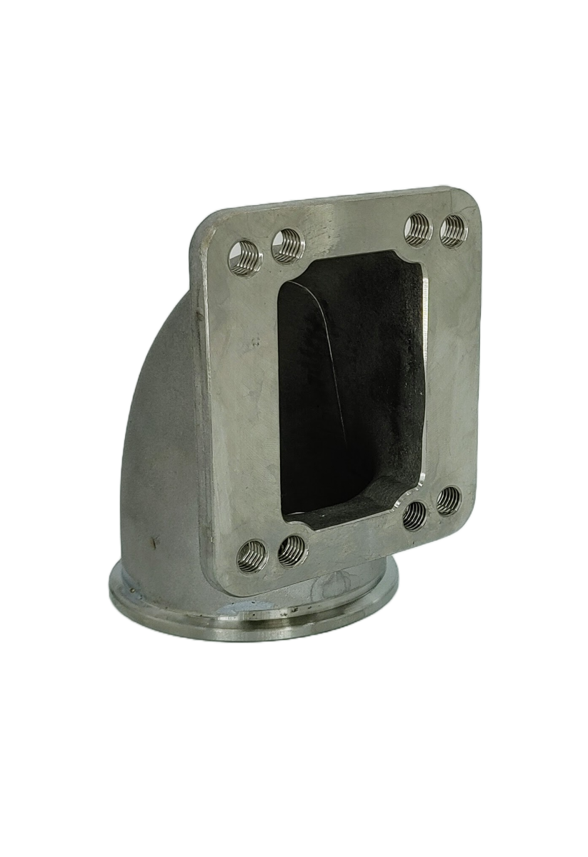 Granatelli Turbo Adapter, 90^ Cast Elbow. 3.0" V-Band to T3/T4 Housing, Threaded