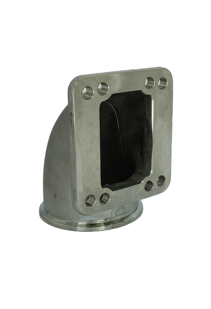 Granatelli Turbo Adapter, 90^ Cast Elbow. 3.0" V-Band to T3/T4 Housing, Threaded