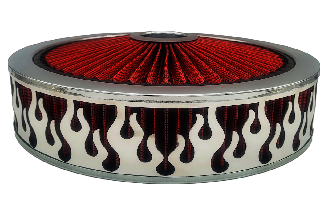 Granatelli Blingz Beauty Bandz Red and Chrome Air Filter Assembly , Flames