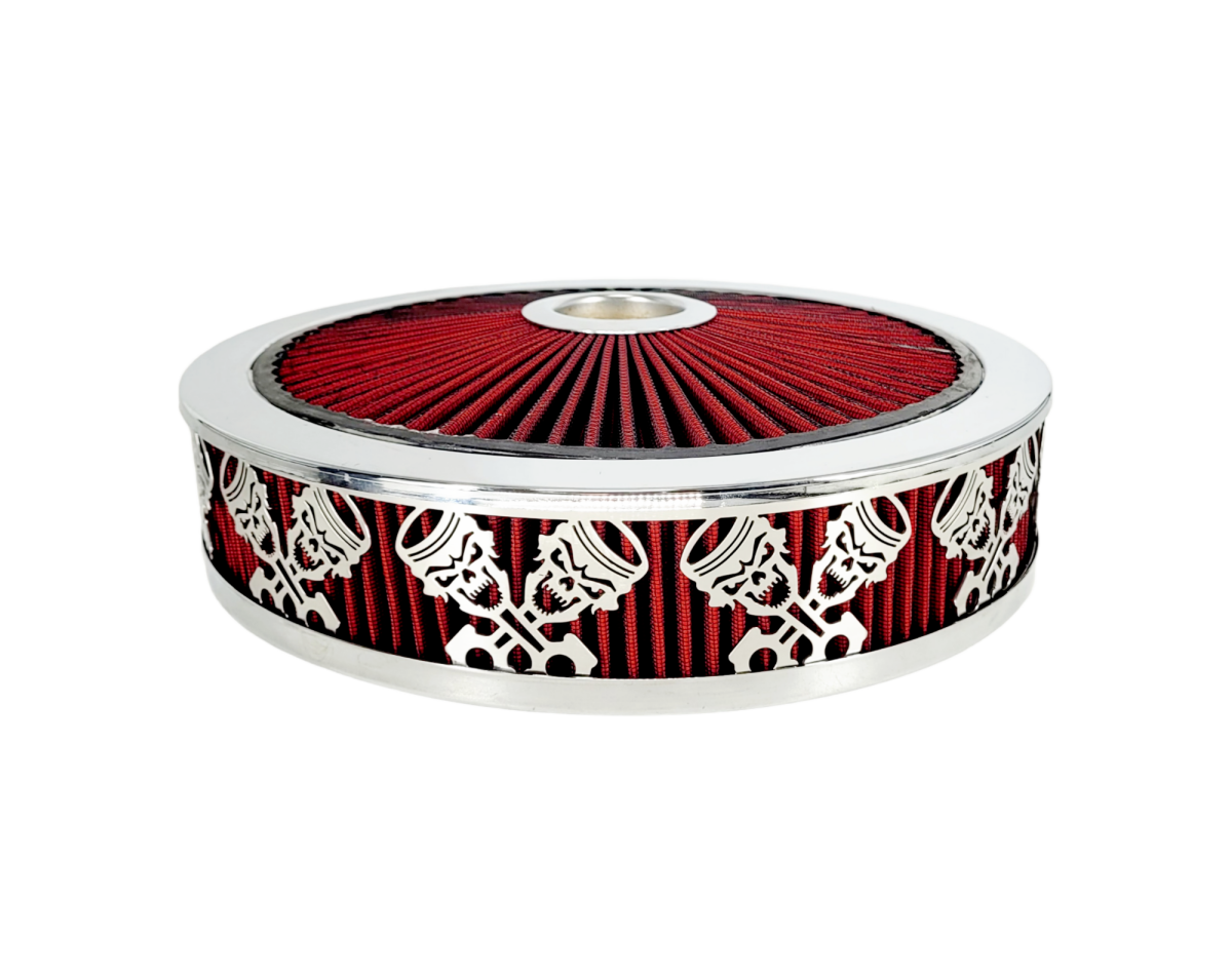 Granatelli Blingz Beauty Bandz Red and Chrome Air Filter Assembly , Skullz and Rods