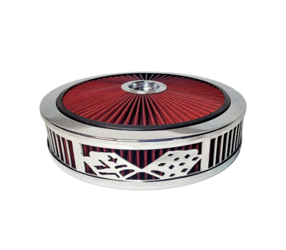 Granatelli Blingz Beauty Bandz Red and Chrome Air Filter Assembly , Checkered Flag