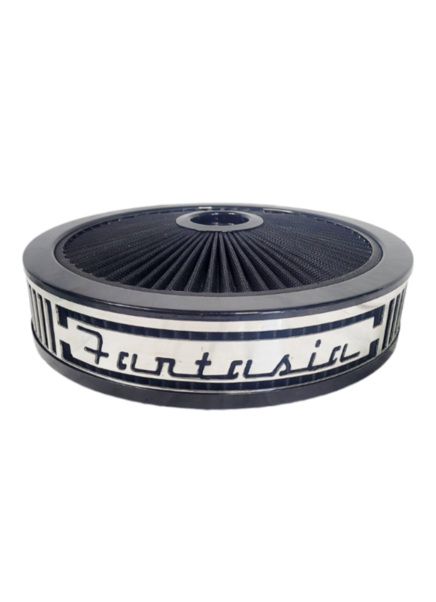 Granatelli Blingz Beauty Bandz, "SPECIAL ORDER" Grill Insert, 14" x 3" Black Filter Element, Black Chrome Lip around Black Filtered Lid.