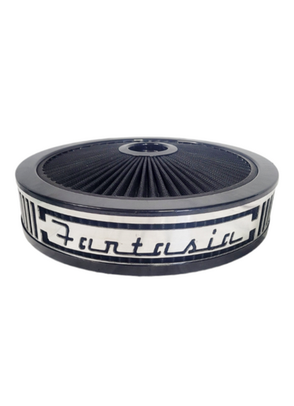 Granatelli Blingz Beauty Bandz, "SPECIAL ORDER" Grill Insert, 14" x 3" Black Filter Element, Black Chrome Lip around Black Filtered Lid.