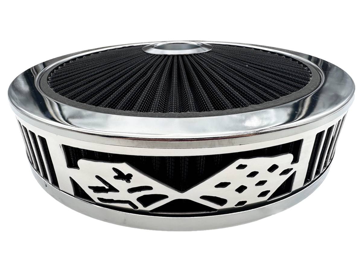 Granatelli Blingz Beauty Bandz Black And Chrome Air Filter Assembly , Checkered Flag