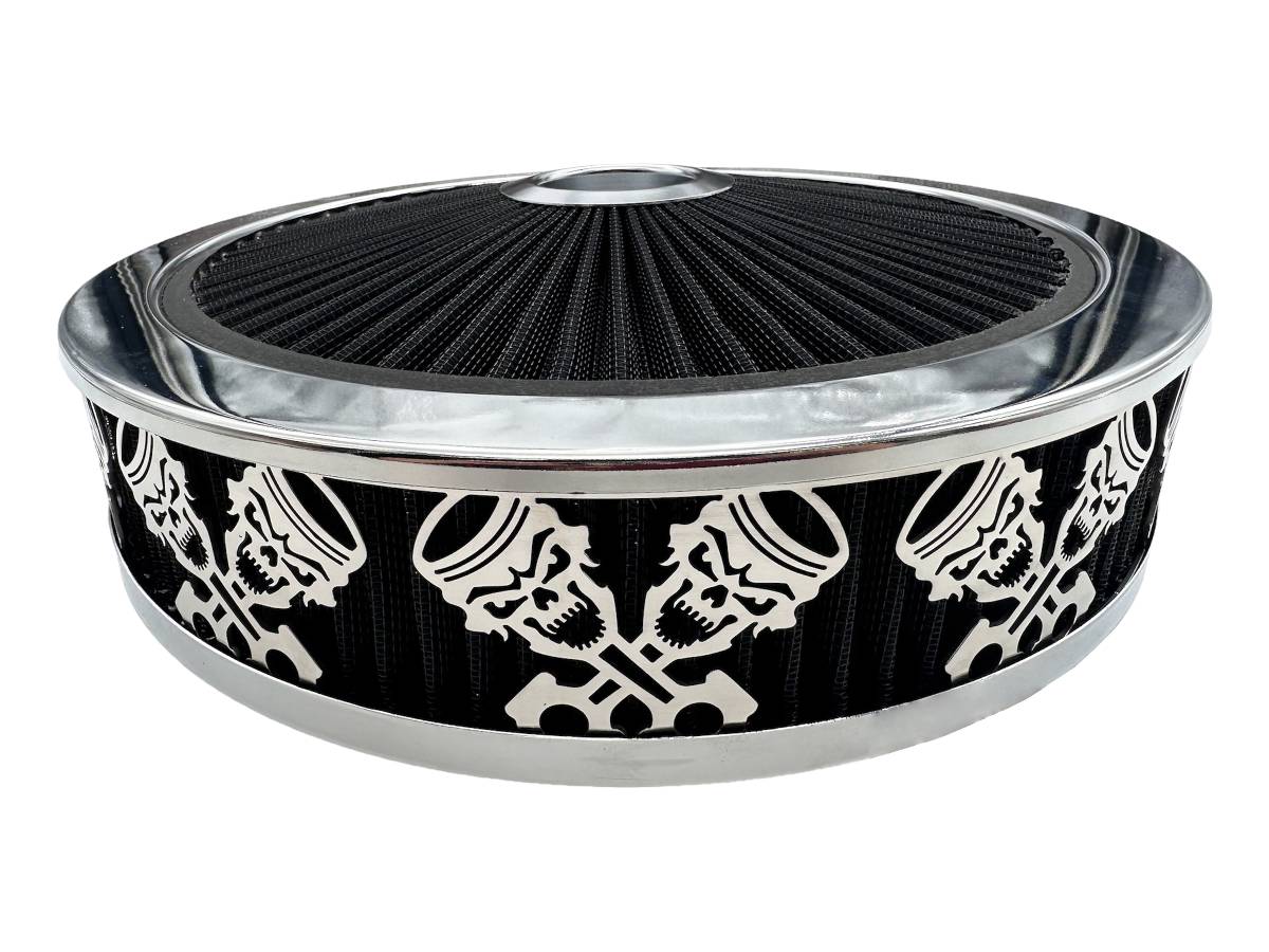 Granatelli Blingz Beauty Bandz Black And Chrome Air Filter Assembly , Skullz and Rods