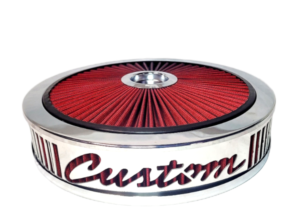 Granatelli Blingz Beauty Bandz, "SPECIAL ORDER" Grill Insert, 14" x 3" Red Filter Element, Chrome Lip Around Red Filtered Lid.