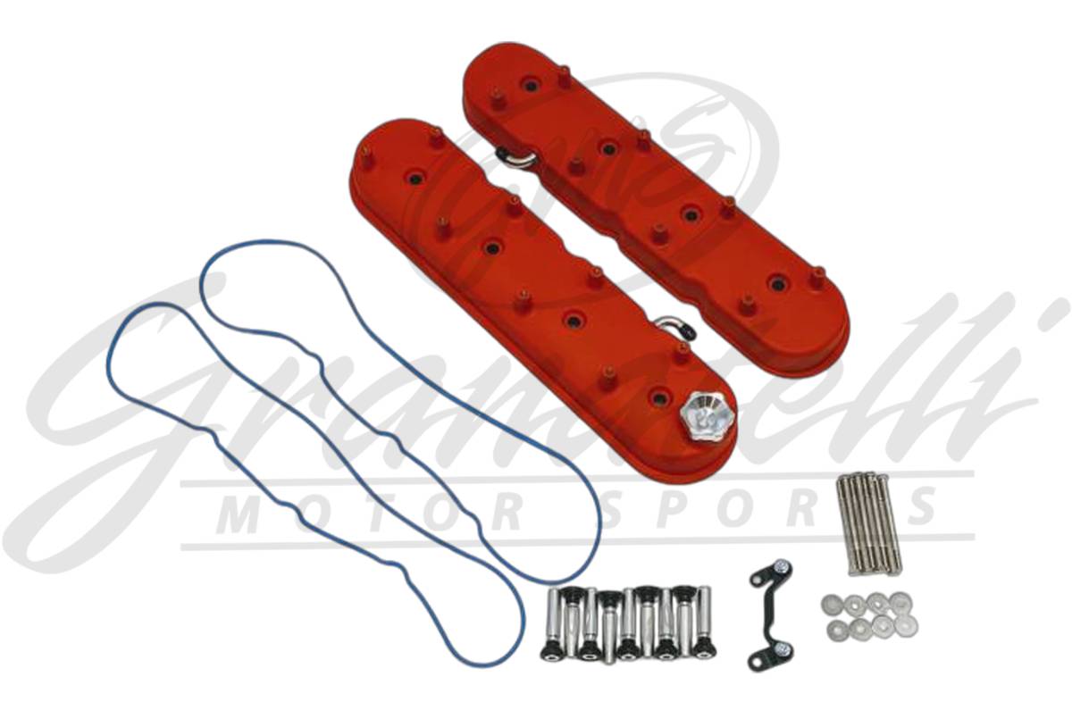 Granatelli LS Tall Valve Cover Red Wrinkle Finish, 4.8, 5.3, 5.7, 6.0, 6.2, 7.0L, Pair