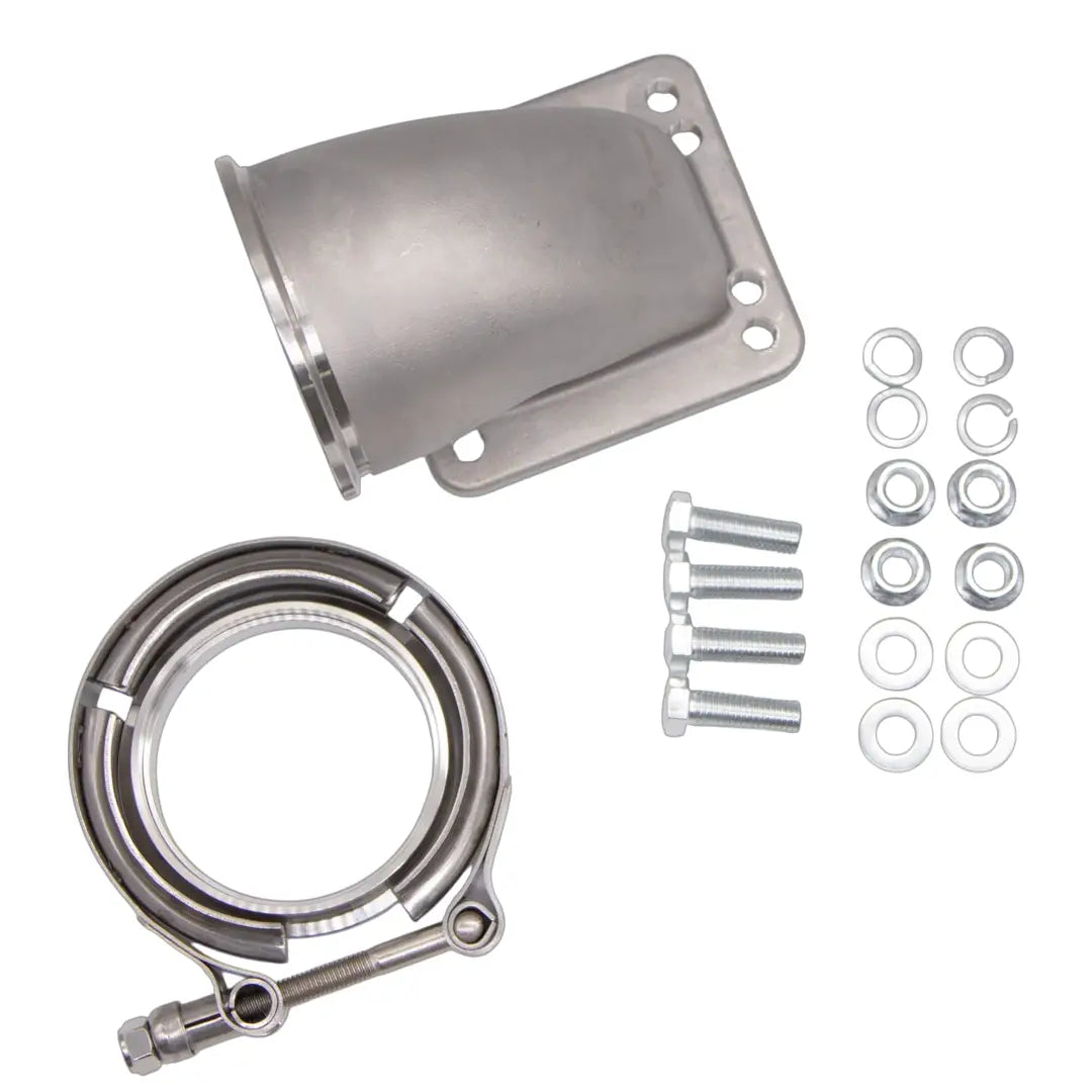 Granatelli Turbo Adapter, 90^ Cast Elbow. 3.0" V-Band to T3/T4 Housing, Threaded