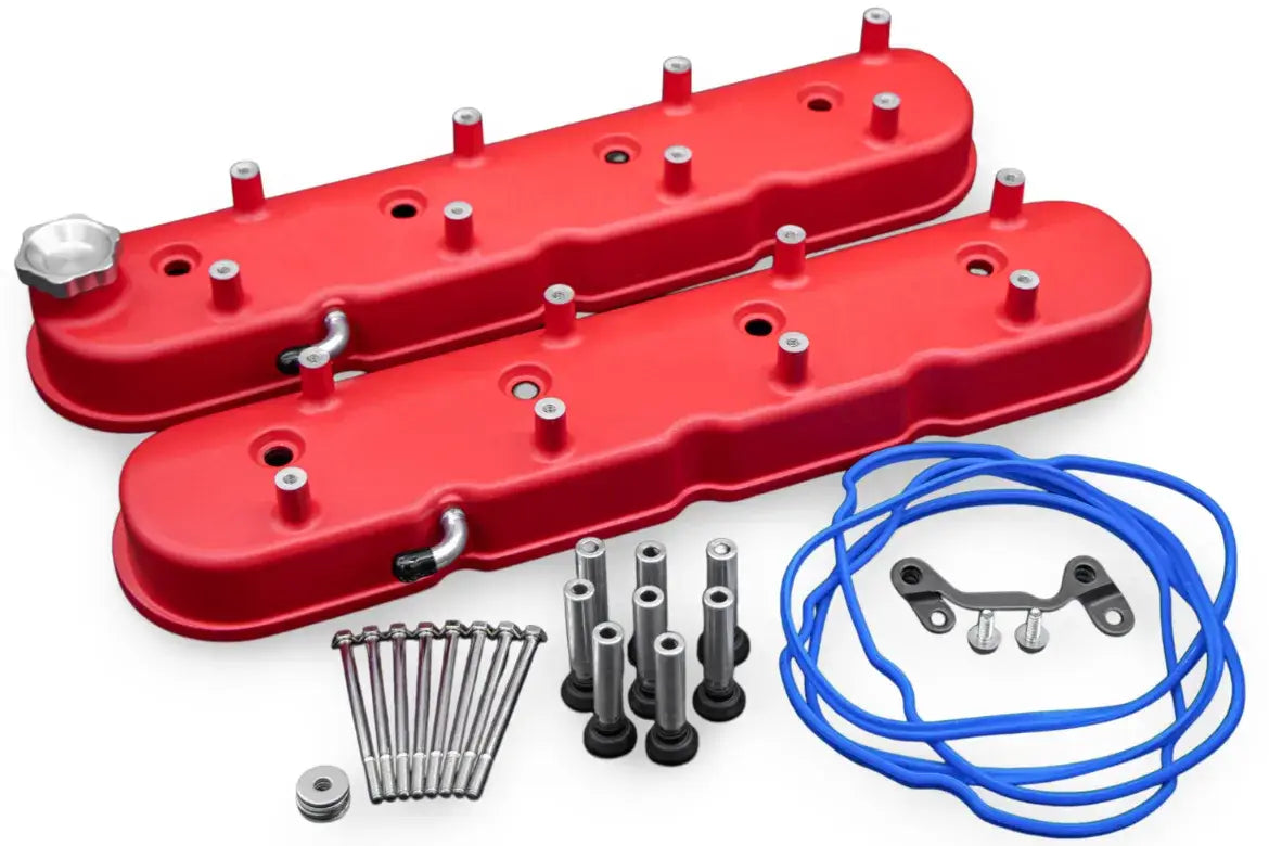 Granatelli LS Tall Valve Cover Red Wrinkle Finish, 4.8, 5.3, 5.7, 6.0, 6.2, 7.0L, Pair