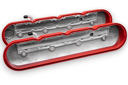 Granatelli LS Tall Valve Cover Red Wrinkle Finish, 4.8, 5.3, 5.7, 6.0, 6.2, 7.0L, Pair
