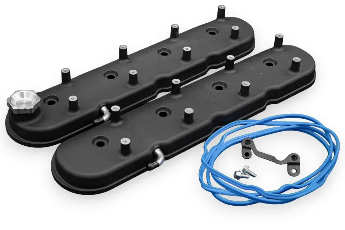 Granatelli LS Valve Cover with Integral Angled Coil Mounts Black Wrinkle Finish, 4.8, 5.3, 5.7, 6.0, 6.2, 7.0L, Pair