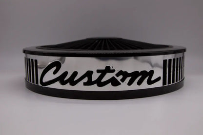 Granatelli Blingz Beauty Bandz, "SPECIAL ORDER" Grill Insert, 14" x 3" Black Filter Element, Black Chrome Lip around Black Filtered Lid.