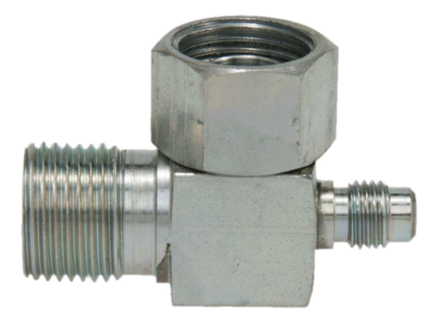 Four Seasons 90Â° Female O-Ring to Male Insert O-Ring with R12 Service Port, Steel, Adapter  top view frsport 12195