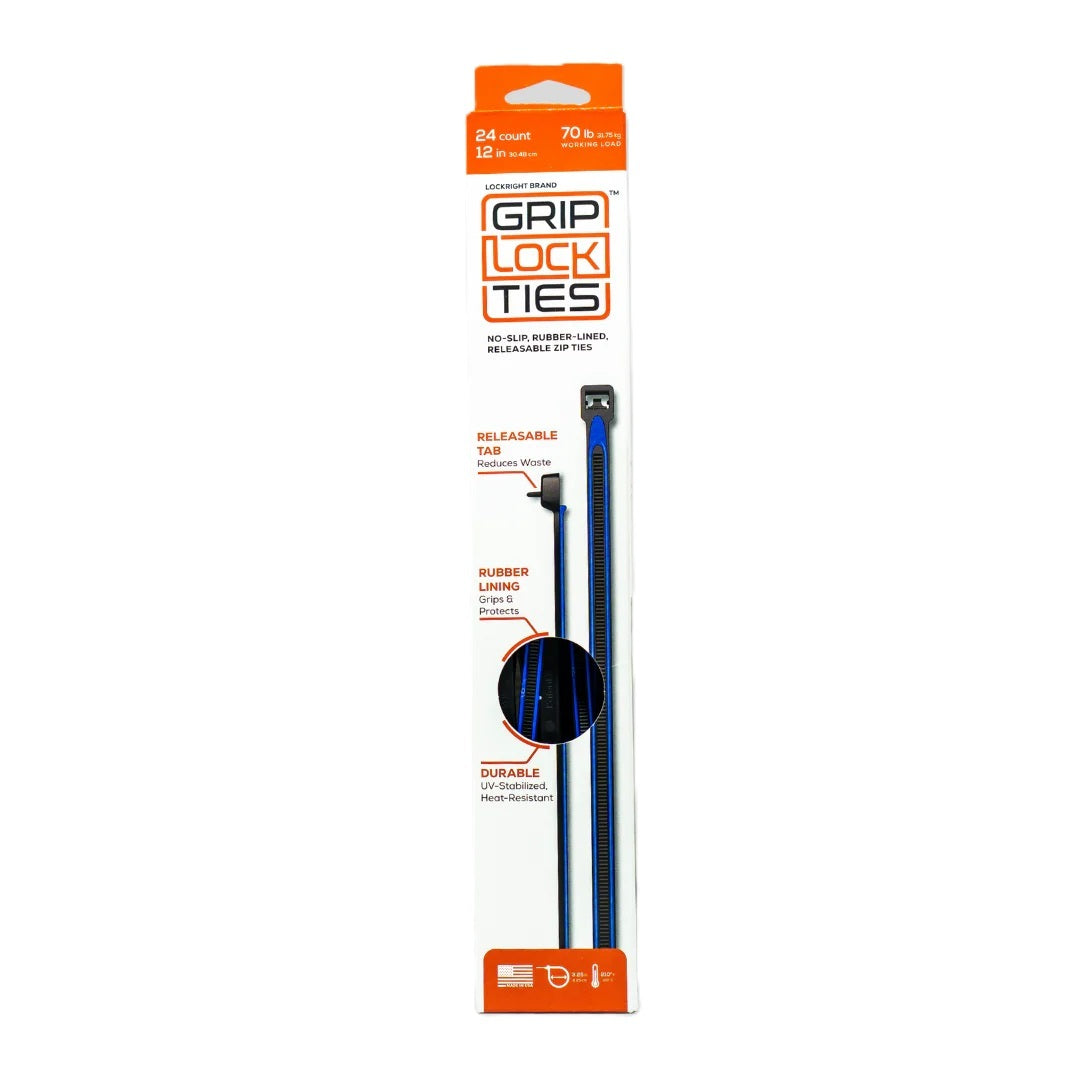 GRIP LOCK TIES Zip Ties 12in Releasable Black / Blue 24pk Fasteners Bulk Fasteners main image