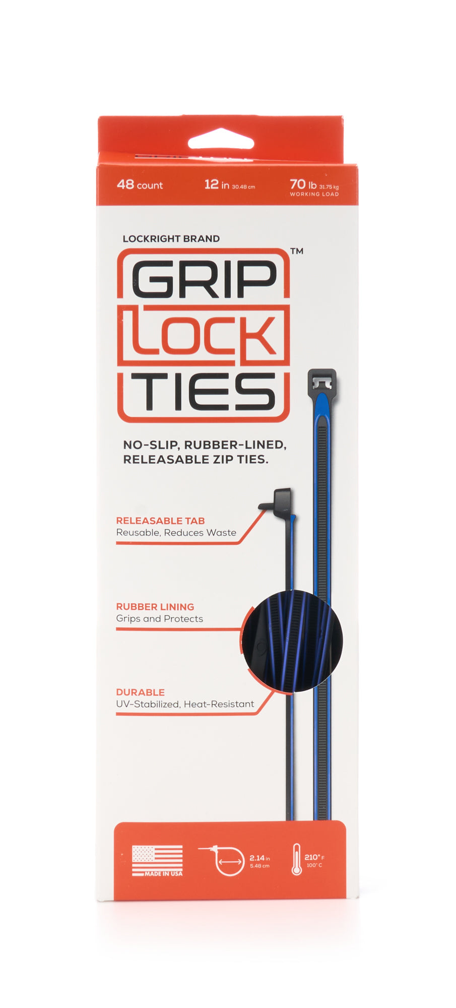 GRIP LOCK TIES Zip Ties 12in Releasable Black / Blue 48pk Fasteners Bulk Fasteners main image