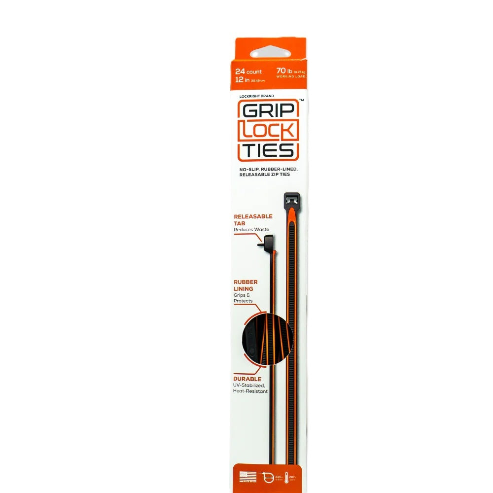 GRIP LOCK TIES Zip Ties 12in Releasable Black / Orange 24pk Fasteners Bulk Fasteners main image