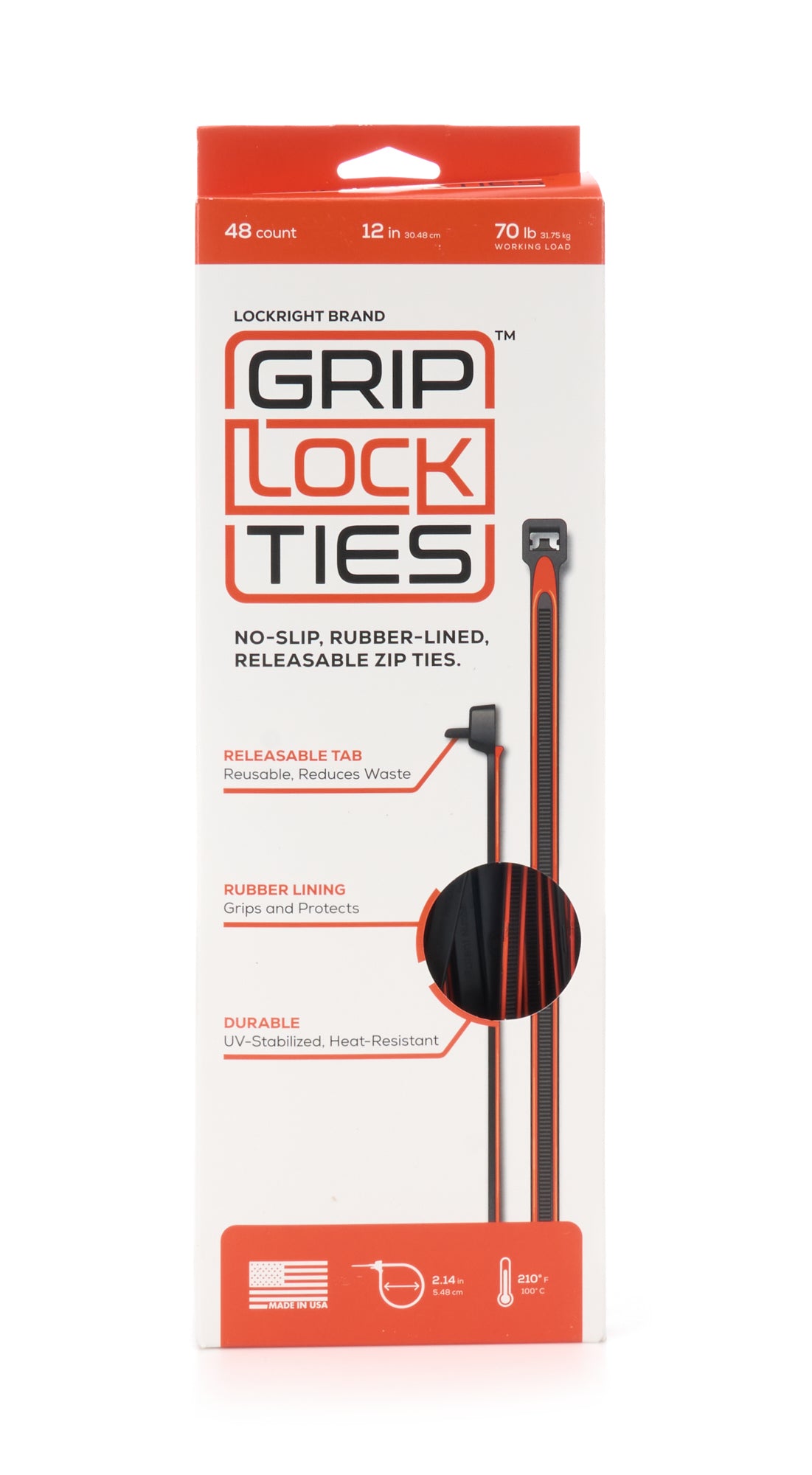 GRIP LOCK TIES Zip Ties 12in Releasable Black / Orange 48pk Fasteners Bulk Fasteners main image