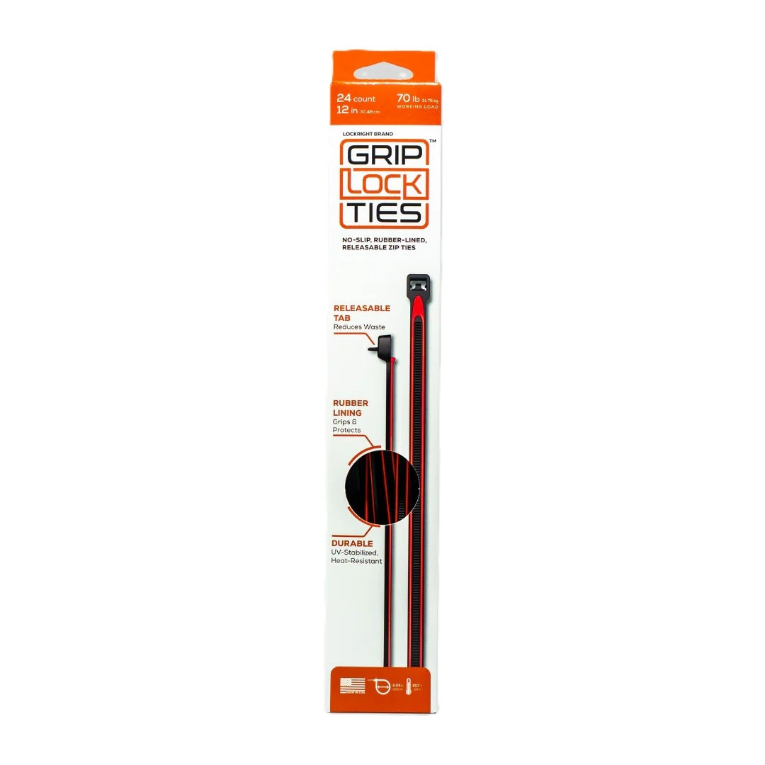 GRIP LOCK TIES Zip Ties 12in Releasable Black / Red 24pk Fasteners Bulk Fasteners main image