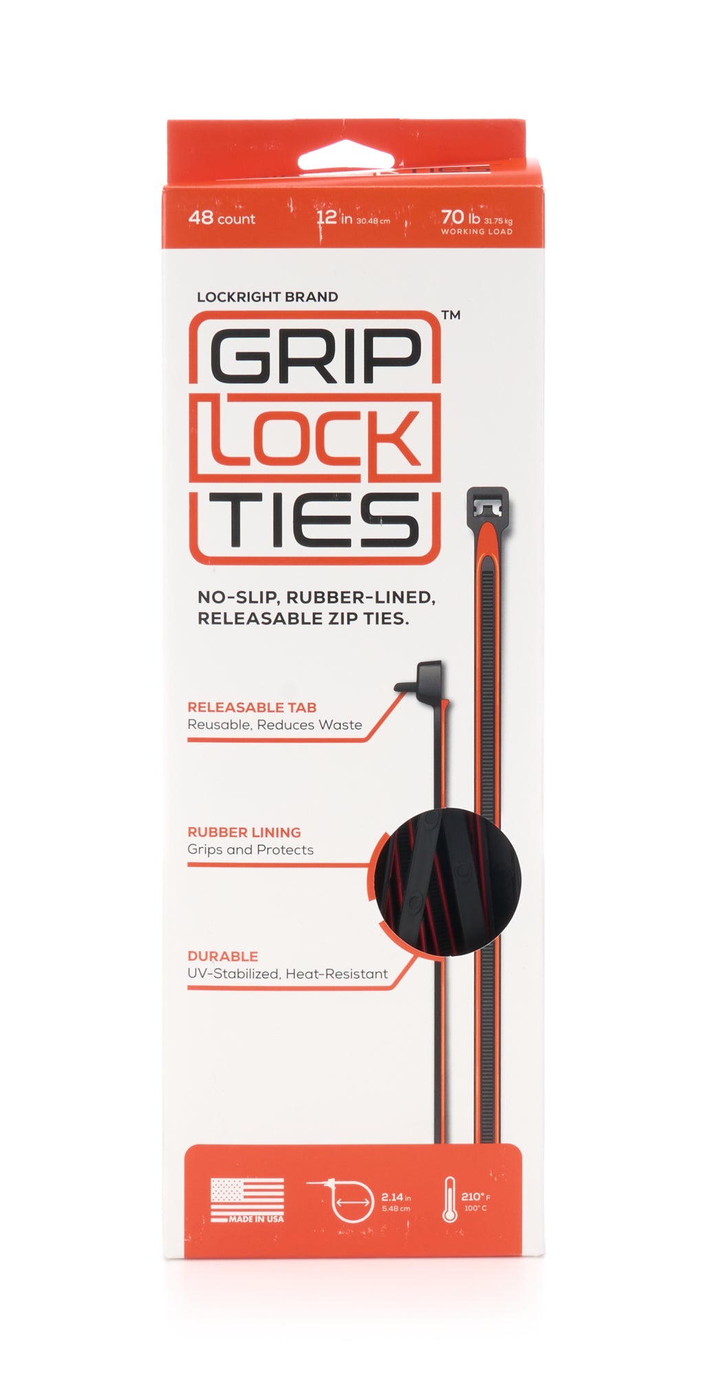 GRIP LOCK TIES Zip Ties 12in Releasable Black / Red 48pk Fasteners Bulk Fasteners main image