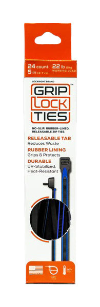 GRIP LOCK TIES Zip Ties 5in Releasable Black / Blue 24pk Fasteners Bulk Fasteners main image