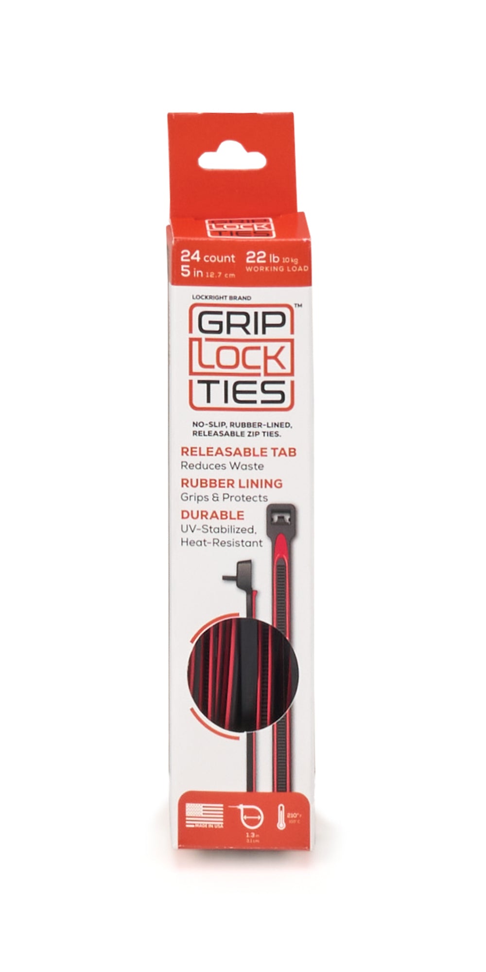 GRIP LOCK TIES Zip Ties 5in Releasable Black / Red 24pk Fasteners Bulk Fasteners main image