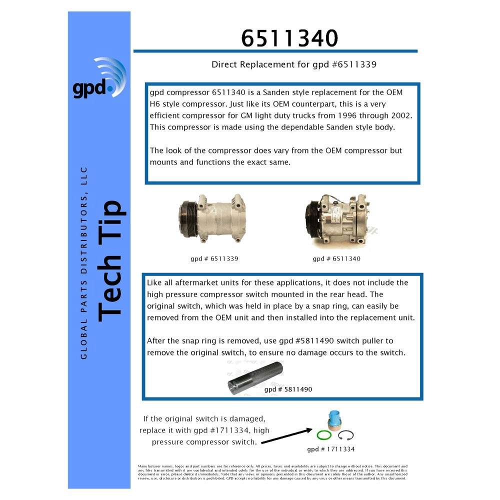 Global Parts Distributors LLC A/C Compressor 6511340
