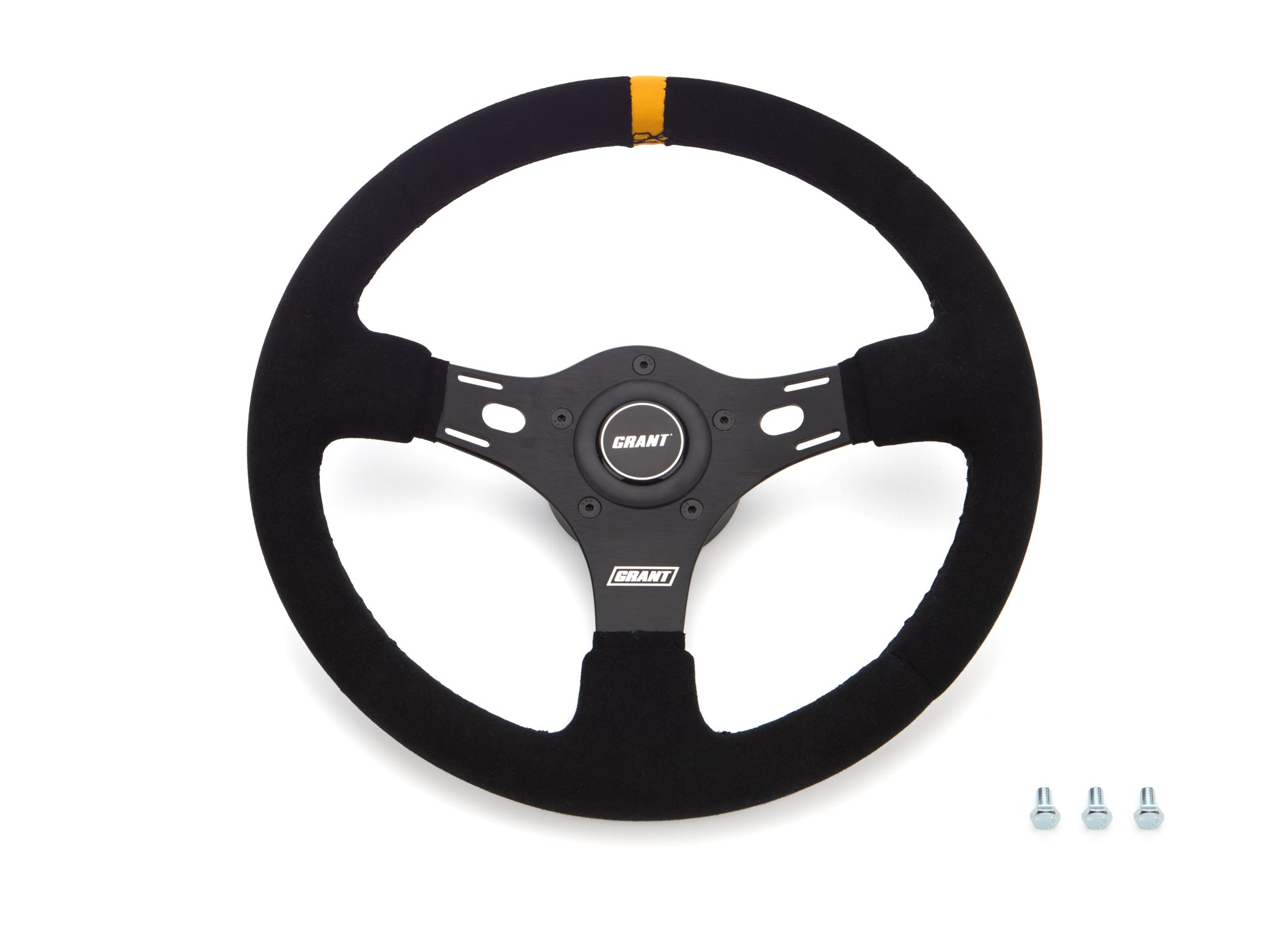 Grant 13in Yellow Stripe Race Steering Wheel Suede Steering Wheels and Components Steering Wheels and Components main image