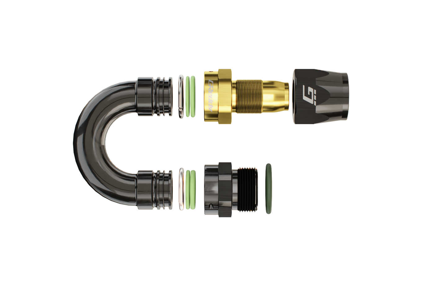 GReddy ORB MALE 180 DEG. AN HOSE END(s) - BLACK/GOLD - (12810618 12810818 12811018 ) 12811218
