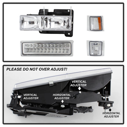 SPYDER Xtune 92-94 Blazer Full Size Corner/LED Bumper Headlights Chrome HD-JH-CCK88-LED-AM-C-SET 5069559