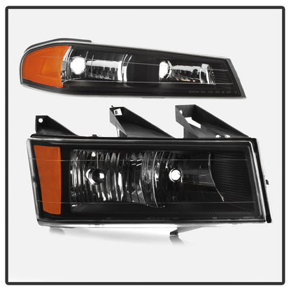 SPYDER Xtune Chevy Colorado 04-12 OEM Headlights w/ Bumper Lights Black HD-JH-CCOL04-SET-BK 9032110
