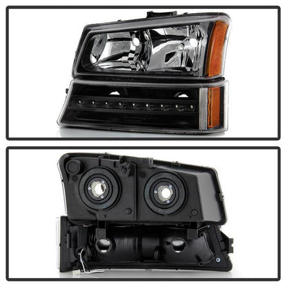 SPYDER xTune 03-06 Chevy Silverado 1500/2500/3500 Headlights LED Bmpr Lights Blk (HD-JH-CSIL03-LED-BK-SET) 9046384