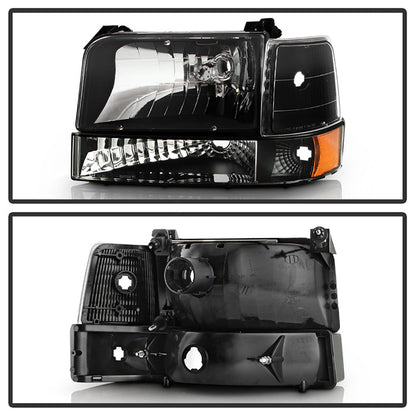 SPYDER Xtune Ford F150/Bronco 92-96 Headlights w/Corner Bumper 6pcs Amber- Black HD-JH-FB92-SET-AM-BK 5073136