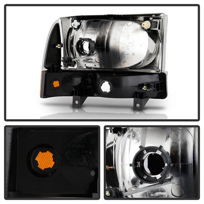 SPYDER Xtune Ford F250/350/450 Superduty 99-04 Crystal Headlights w/ Bumper Lights HD-JH-FF25099-AM-BK 9025402
