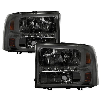 SPYDER Xtune Ford F250 F350 Super Duty 99-04 1Pc Headlights w/ LED Smoked HD-JH-FF25099-LED-SM 9026188