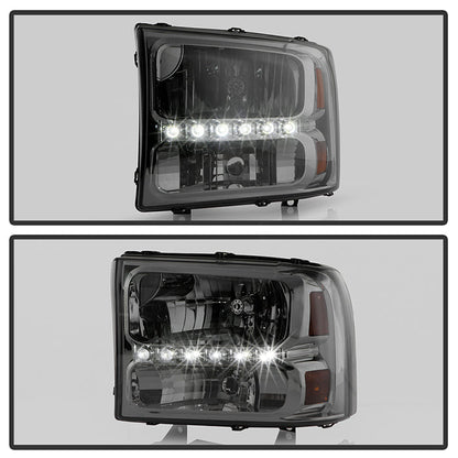 SPYDER Xtune Ford F250 F350 Super Duty 99-04 1Pc Headlights w/ LED Smoked HD-JH-FF25099-LED-SM 9026188