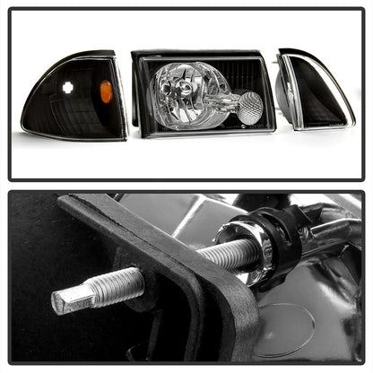 SPYDER xTune Ford Mustang 87-93 OEM style Headlights 6pcs Amber - Black HD-JH-FM87-6PC-AM-BK 9035265