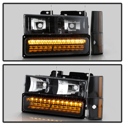 SPYDER Xtune GMC Yukon 92-93 Crystal Headlights w/ Corner & LED Bumper Black HD-JH-GMCCK88-LED-AM-BK-SET 5073532
