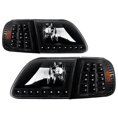 SPYDER Xtune Ford F150 97-03 Crystal Headlights w/ Clear LED Corners Black HD-ON-FF15097-LED-SET-BK 5014184