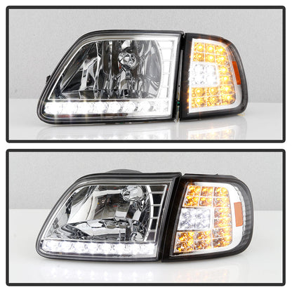 SPYDER Xtune Ford F150 97-03 Crystal Headlights w/ Clear LED Corners Chrome HD-ON-FF15097-LED-SET-C 5014191